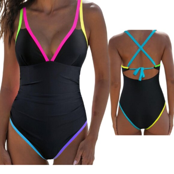 Popvil Women’s One Piece Swimsuit – Neon Color Block – Size XL – NWT - Picture 1 of 1